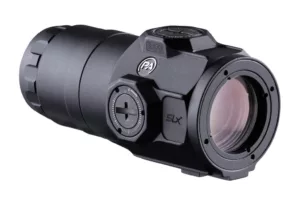 Primary Arms Slx 3x red dot sight magnifier in black.