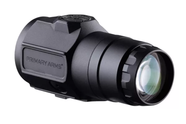 Primary Arms SLx 3x full size magnifier from left side view.