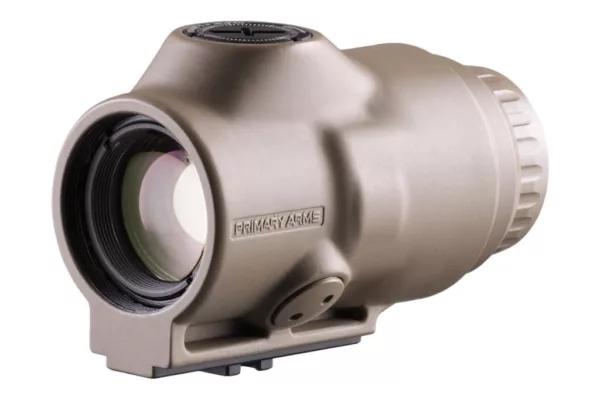 Primary Arms 3x micro magnifier FDE from the left side view.